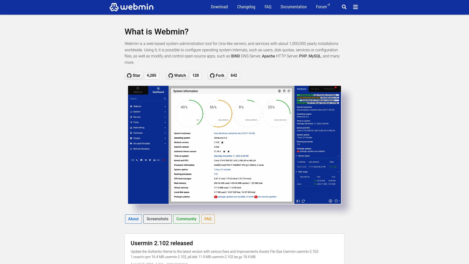 Webmin screenshot