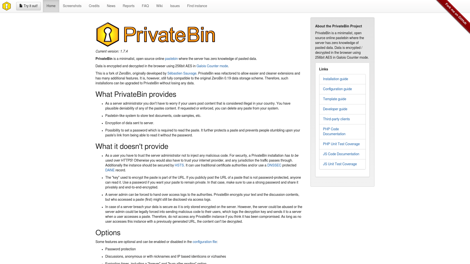 PrivateBin screenshot